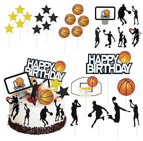 29-teiliges Basketball-Kucheneinsatz-Set, Geburtstagskuchen-Dekoration, Cupcake-Einsätze, gebackene Dessert-Flaggen, geeignet für Geburtstagsfeiern, Basketball-Mottopartys