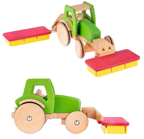 DYNAMIKO Frontmähwerk für Holztraktoren, rot-gelb, nachhaltiges Kinderspielzeug