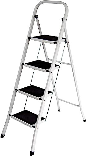 MantraRaj 4 Step Ladder Folding Step Stool Multi-Use for Household, Kitchen, Office Heavy Duty Handgrip Anti Slip Pedal Sturdy Lightweight Folding Step Ladder Easy to Store Stepladder (4 Step - White)