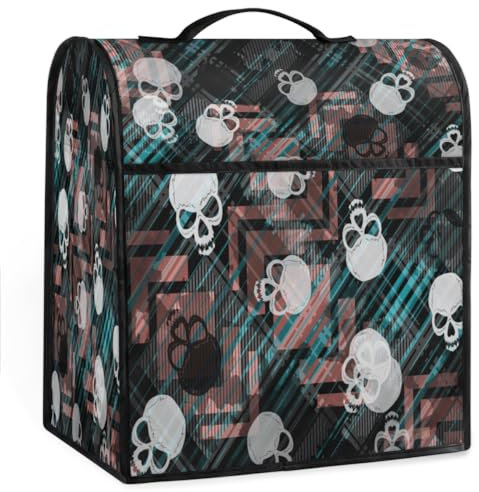 Modernes Totenkopf-Design, Standmixer-Abdeckung, langlebig, Staubschutzhüllen, Kaffeemaschine, Abdeckung mit Taschen und Griff oben