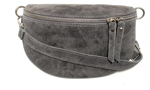 FASHION YOU WANT Damen Wildleder Leder Tasche Gürteltasche Crossbody Hüfttasche Bauchtasche Hüfttasche Umhängetasche Cross-Over Bodybag Schultertasche Handytasche Geldtasche (dunkelgrau)