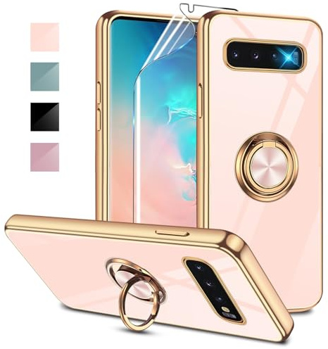 Layeri Case for Samsung Galaxy S10 with Screen Protector Electroplating Glitter Silicone TPU Mobile Phone Case Samsung S10 Ring Stand Camera Protection Scratch-Resistant Shockproof Thin Protective