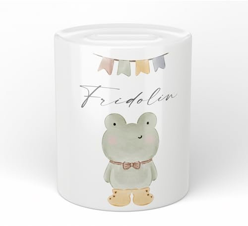 Manufaktur Liebevoll Personalisierte Kinder Frosch Namen Geschenk Geburt Taufe Taufgeschenk Baby Geschenk Geburtstagsgeschenk Geldgeschenk Sparschwein Sparbüchse Keramik Mädchen Junge (Motiv Frosch)