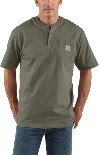 Carhartt Men's K84 Short Sleeve Workwear Henley T-Shirt, Dusty Olive, 3XL