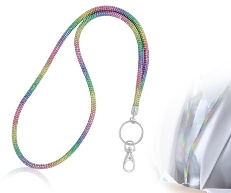 KAPSING Schlüsselband Key Chain, Kartenhalter Trageband, Regenbogen Farbverlauf 80cm Bling Strass Schlüsselband Lanyard, Schlüsselanhänger für Schlüssel Ausweise