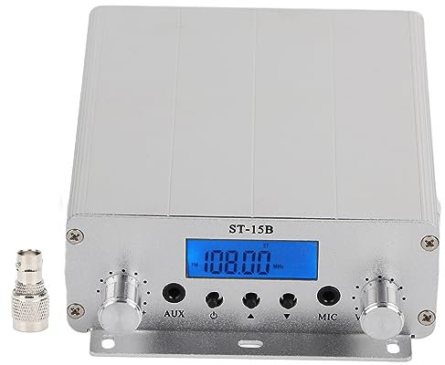 Agatige Trasmettitore FM, HY‑ST‑15BV2 Trasmettitore di Trasmissione 1,5 W/5 W Stazione Radio Stereo a Lungo Raggio 87‑108 MHz Trasmettitore di Trasmissione FM per Chiesa, Stazione Radio, Casa