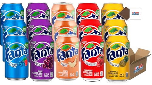 Fanta USA Variety Party Pack 12-24 Cans / 4 Flavours Randomly Sent: Grape, Peach, Strawberry, Pineapple, Berry - Boxed Treatz (355ml, 3 Flavours (4 Pcs Each))