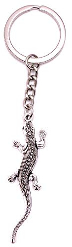 Onwomania Gecko Salamander Schlüsselanhänger Metall Glücksbringer in Alu Geschenkbox, ideal zum Verschenken