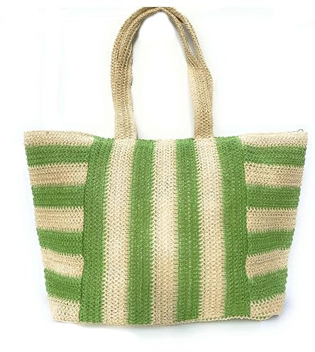 stylx Korbtaschen GESTREIFT Damen Stroh Umhängetasche Mori EIN-Schulter-Strohsack Handgewebte Basttasche Korbtasche Sommer Strand Frauen Weben Handtasche für Arbeit Reise Outdoor (grün)