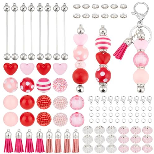 PH PandaHall 134pcs porte-Clés en Perles avec Barre de Porte-Clés en Perles Blanches de 20 mm de Grandes Perles pour Projets de Porte-Clés, Pendentifs, Bijoux, Loisirs Créatifs,Cadeaux pour Étudiants