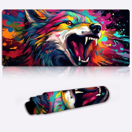 CHTXD Tapis de Souris Vibrant Wolf XL Tapis de Souris de Jeu Tapis de Souris (31,5 x 11,8 x 0,12 Pouces) Grand Tapis de Bureau Tapis de Bureau/Tapis antidérapant