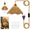 Retro Hölzerne Hängelampe mit Stecker, Industrielle Hanfseil Pendellampe Kit mit Schalter, E27 Fassung mit Kabel 16.7ft, Vintage Lampenschirm Hängelampe,für Wohnzimmer Balkon, Gang, Ohne Glühbirne