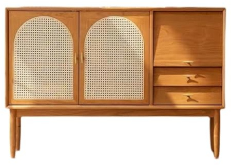 TEESONG Casiers pour Restaurants Buffet Chinois en rotin, Meuble de Rangement Simple, Meuble d'entrée en Bois Massif, Buffet avec tiroirs Armoire de Garde-Manger(S:120 * 35 * 90cm)