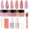 Aokitec 11 Stück Dipping Powder Nails Set Starter Kit, 3 Farben Dip Powder mit 2-in-1 Dip Base & Top Aktivator Nail Dust Brush Acryl Dip Nagelset für Dip Nägel Selber Machen, Rosa Gelbbraun Orange