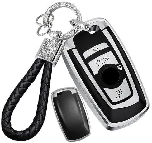 Ysbxitu Coque de protection pour clé de voiture compatible avec BMW X1 X2 X3 X4 1 série 2 3 4 5 6 série 7 F11 F30 F31 G21 M2 M3 M4 M5 - Coque de clé de voiture mate avec porte-clés bling Auto Tuning -