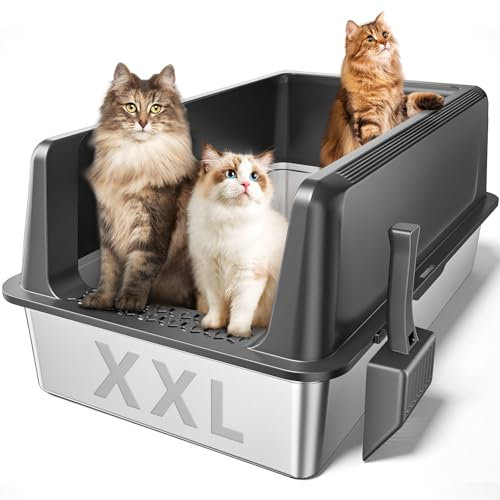 Zarler XXL Katzentoilette aus Edelstahl, extra große Katzentoiletten 70,6 cm L x 50,8 cm B x 32,8 cm H, Metalltoilette mit Deckel für mehrere Katzen, hochseitig, antihaftbeschichtet, Anti-Urin-Leckage
