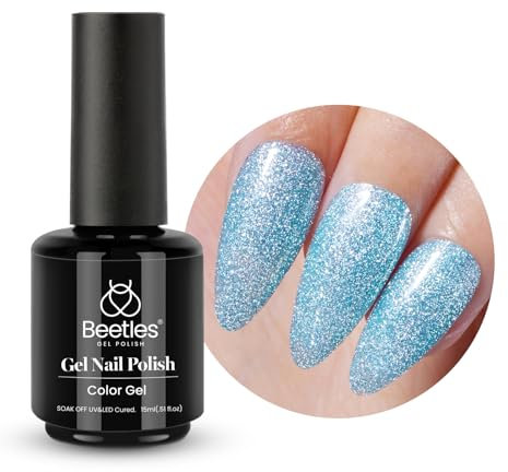 Beetles 15 ml UV Gel Nagellack Hellblau Glitzer, Himmelblau Gel Polish UV LED Maniküre Gellack für Nagelkunst DIY- Geschenk Heimmaniküre für Frauen