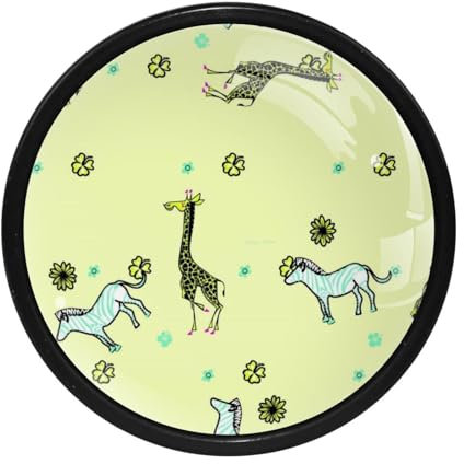 LVTISEE 4 Pack Kitchen Cabinet Knobs, Cartoon Giraffe Zebra Pattern Round Drawer Pulls with Screws Drawer Handles Door Hardware for Dresser Cabinets
