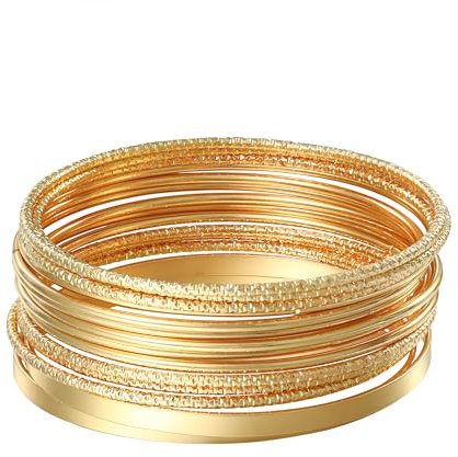 JJDreams 14 Stück Golden-Legierung Armreifen, Gravierte Strukturierte Oberfläche, Damen Edelstahl Armreif