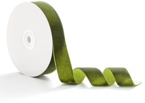 AOKSUNOVA Samtband Geschenkband Samt 2,5cm x 9m Schleifenband Samt Band Geschenkbänder Samtbänder Olive Grün