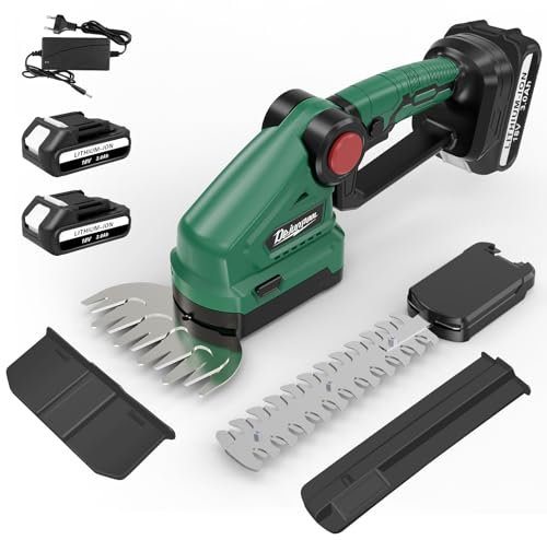 ASUNCELL Cisaille à Gazon sans Fil/Taille-haie, 2 en 1 Batterie Taille Haies avec Batterie et Chargeur, 2 pcs 3000 mAh Taille-haie Tondeuse à Gazon, Sécateur Electrique sans Fil