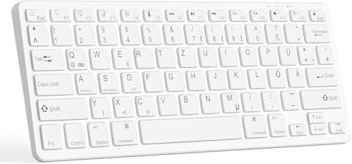 Bluetooth Keyboard German Wireless Keyboard Ultra Thin Compatible with iOS/Android/Windows System Rechargeable Keyboard for iPad/iPhone/Laptop/Smartphone/Tablet/Computer/PC QWERTZ German Layout