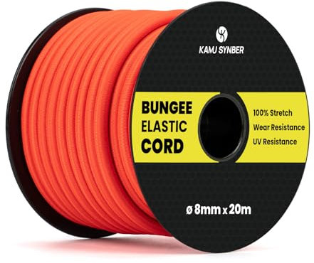 Kamu Synber Gummiseil 8mm x 20m Expanderseil Spanngummi Spannseil Gummischnur für Anhänger, Sonnensegel, Plane | UV Beständig Wetterfest | Orange