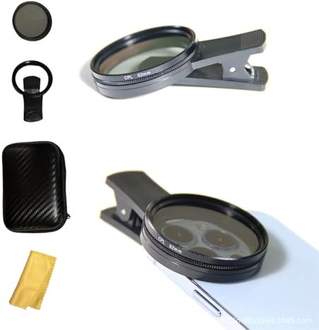 CPL Filter 52 mm,Universell Handykamera CPL Filter Objektivset,CPL Filter Handy,Polfilter,CPL Handy-Kameraobjektiv-Polarisator mit Gewinde-Clip,für iPhone,Android-Smartphones