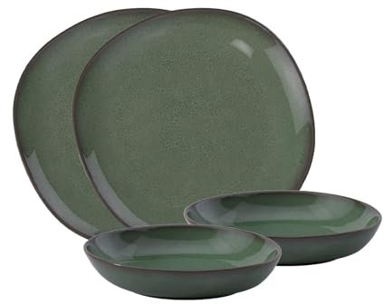 like. by Villeroy & Boch - Lave Vert Geschirr Set Aus Steingut, 4Tlg., Pottery Look, Tafelservice Für 2 Personen, Grün
