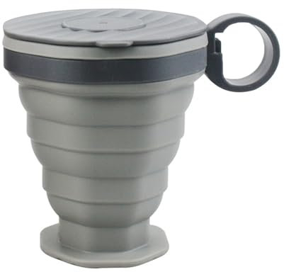 Porceosy Collapsible Travel Cup Silicone Portable Coffee Cup for Hot and Cold Drinks Reusable Travel Mugs for Camping Hiking Picnic Self Driving to-Go Pocket Size Coffee Tumbler Grey
