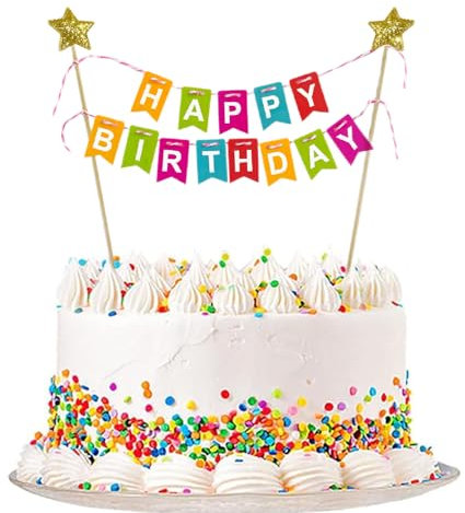 1 Set Happy Birthday Bunting,Pastel Happy Birthday Cake Toppers Decorations,With Flag Banner And 6pcs Mini Colorful Balloon Rainbow Cakes Decor For Boys Girls Kids Baby Shower Party Supplies Reusable