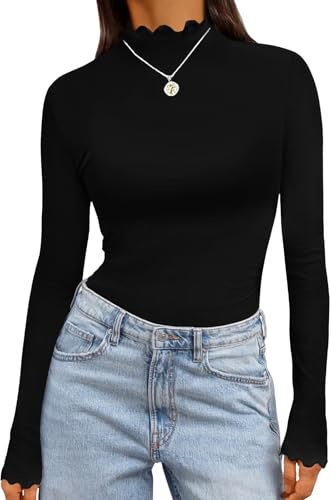 Ekouaer Womens 3 Pack Long Sleeve Shirts Turtleneck Tops for Women Stretch Fitted Thermal Undershirt Layer S-XXL,Black,XL