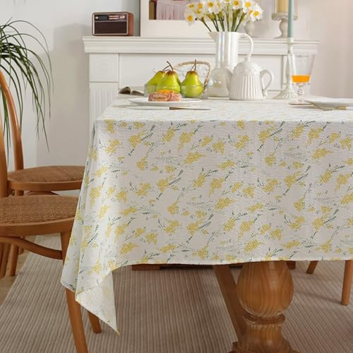 Grewod Mantel Mesa Cocina, 135x360 cm, Amarillo, Rectangular, Mantel Poliéster Flor, Lavable