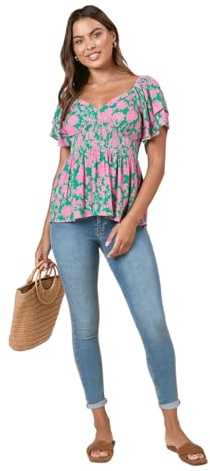 Dorothy Perkins Floral Double Frill Sleeve Peplum Top, 8, Floral