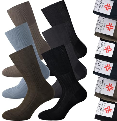 Leedya 6/3 Paia di Calze Sanitarie Uomo Donna dalla 35/48 in Filo di Scozia 100%, Made in Italy - Calzini Mezza Gamba Cotone Mercerizzato Rimagliato a Mano - Senza Elastico per Diabetici -