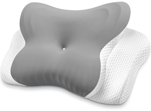 MISSCOZY Ergonomic Side Sleeper Pillow-Orthopedic Cervical Pillow for Neck Pain, Anti Snore Sleep Apnea, Butterfly Memory Foam Neck Support Side/Back/Stomach Sleepers with Washable Cover (Grey)