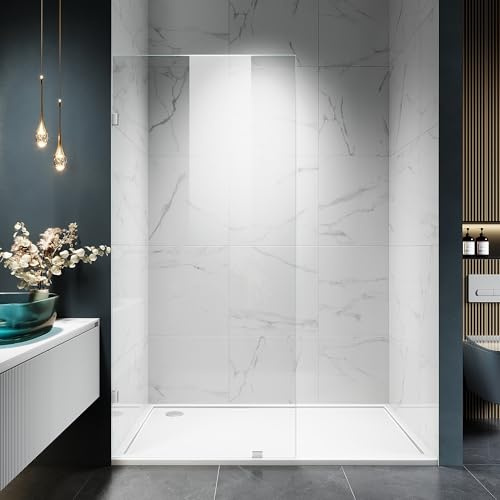 Shower Glass Panel, Fixed Shower Screen Panel with 3/8(10mm) SGCC Clear Tempered Glass, Frameless Walk in Shower Door for Bathroom (Chrome, 34 W x 78.75 H)