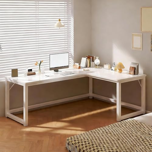 L-förmiger Computertisch, Eckschreibtisch, Home-Studiertisch, Schreibtisch mit einer Tragkraft von 200 kg und einem Drahtlochdesign, geeignet für Home-Office, Schlafzimmer, Wohnzimmer White,120*100