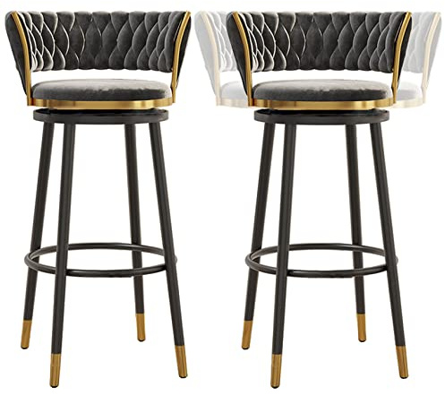 RiouPsithuric Moderne Barhocker aus Samt, 360° drehbar, Stühle in Thekenhöhe – stilvolle Sitzinsel für Küche, Esszimmer, Zuhause, Grau, 2er-Set (65 cm)