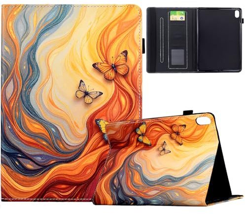 TEDTIKJT Case for Xiaomi Redmi Pad 2 11 2025 (WiFi)/4G Case Flip Tablet Cover PU Leather Painted Pattern with Elastic Band Card Slot Protection Stand Function for Redmi Pad 2 Cover (Butterfly Fire)