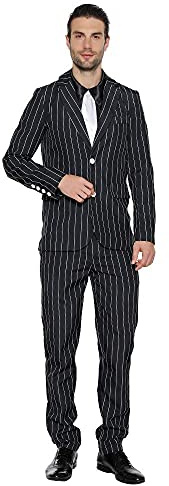 EraSpooky Men's 1920s Gangster Costume Wide Pin Stripe Suit Include Jacket Pants Shirt Front with Attached Necktie