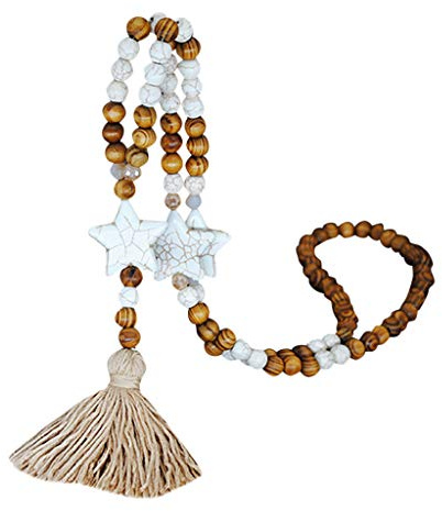 Generisch Anhänger Böhmische Kette Zubehör Holz Frauen Schmuck Halskette Quaste Perlen Halsketten Anhänger Buchstaben Anhänger (A, One Size)