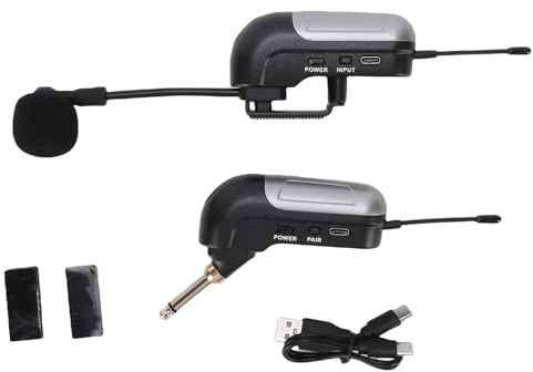 NOENNULL Ricevitore per microfoni per strumenti, microfono per strumenti audio HD, portata 30 m, microfono a fisarmonica con ricevitore, 6 ore di durata della batteria per