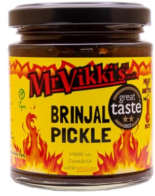 Mr Vikki’s Brinjal Pickle Jar | Hot and Sour Indian Aubergine Pickle with Smoky Chillies | Made in Cumbria