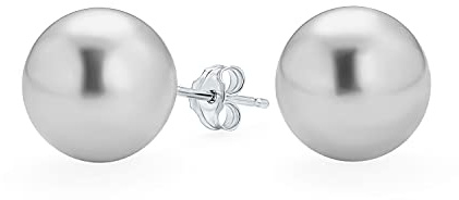 Fashion Bridal Simple Simulated Classic Black Grey White Pink Pearl Stud Ball Earrings For Women Teen .925 Sterling Silver 8, 9, 10, 12MM