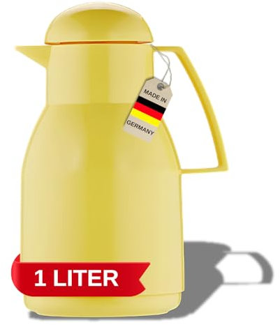 Helios Top Thermoskanne Gelb 1L – 6h Hält Getränke heiß & kalt – Inkl. Drehverschluss – Einfaches Reinigen-Hochglänzender Kunststoffmantel, Kunststoff, 1 Liter