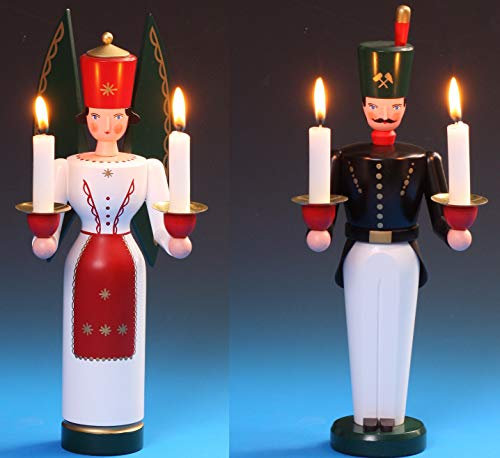 Engel und Bergmann 29cm farbig E.A. Schalling Seiffen Handarbeit aus dem Erzgebirge