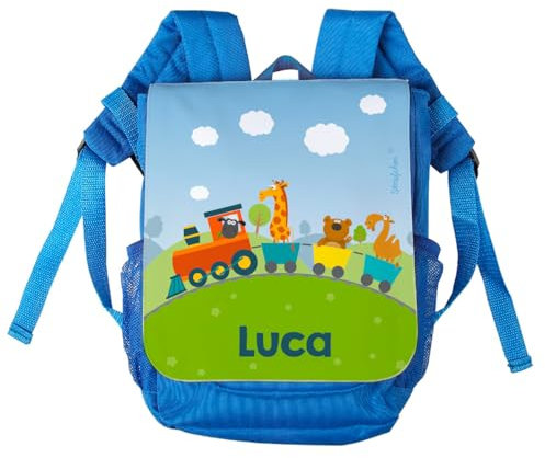 Striefchen® Kinder-Rucksack mit Namen - tierische Eisenbahn - ideal für den Kindergarten