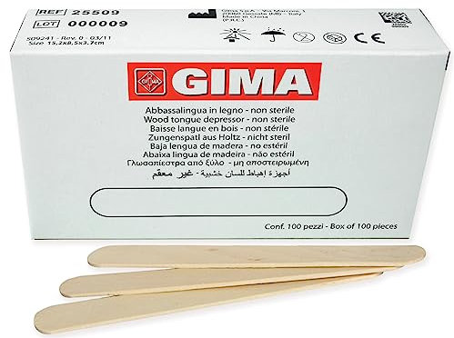 Gima - Unsterile Mundspatel aus hochwertigem Birkenholz, mit definierten Rändern, Packung von 100, 25509