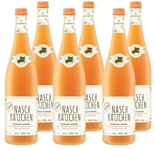 KATLENBURGER - Naschkätzchen Pfirsich | Trinkfertiger Erfrischer mit cremigem Joghurt und frischem Fruchtwein. Geschmacksrichtung: Pfirsich. Inhalt: 6x 0,75l mit 4,5% vol.